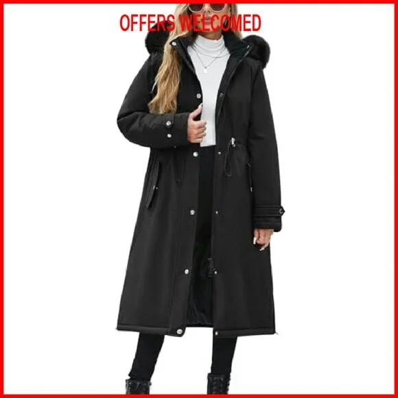Long Puffer Winter Coat with Removable Fur Hood, Windproof Fleece Lining - Picture 2 of 8